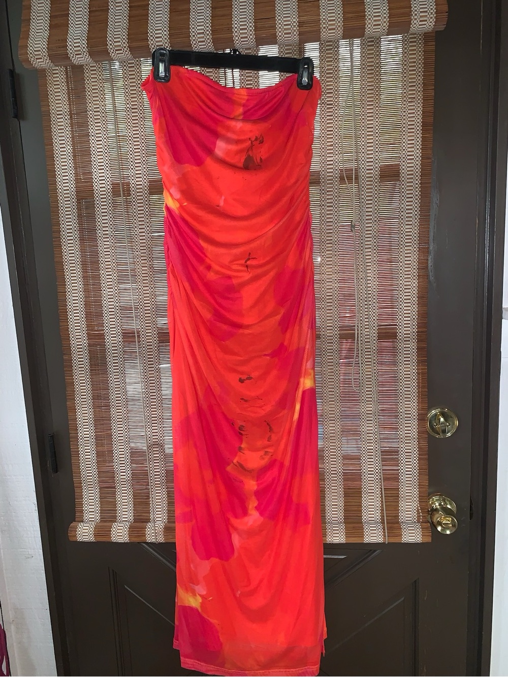 Vibrant Red-Orange Strapless Maxi Dress  (NWOT)